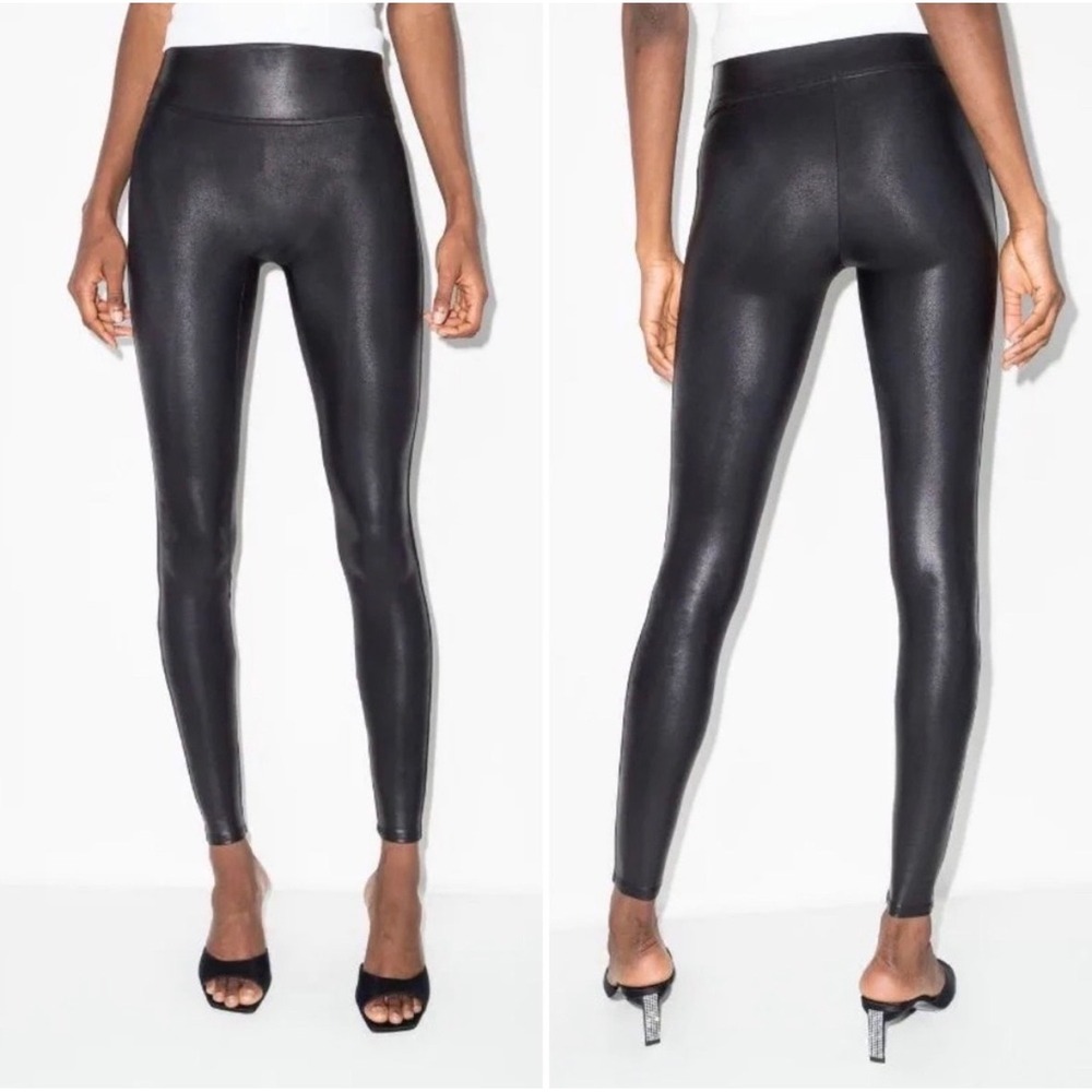 Spanx Faux Leather Leggings Very Black Mid Waisted Shaper S